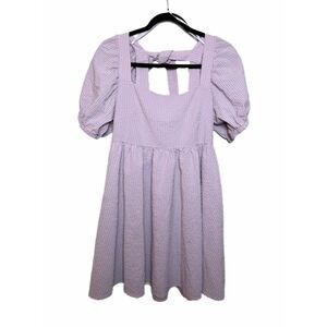 Mable Purple & White Gingham Babydoll Size Medium Dress Square Neck Puff Sleeves